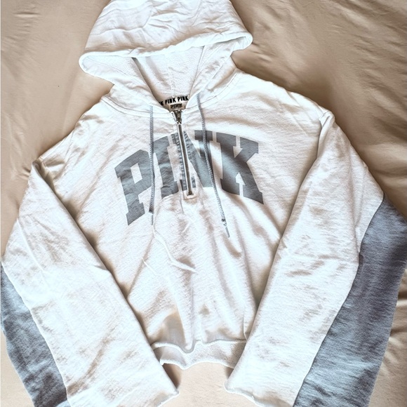Victoria's Secret PINK White and Gray Zip-Up Sweater - Picture 1 of 4